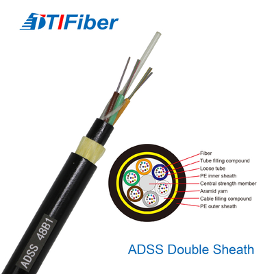 Çift Kılıflı ADSS Fiber Optik Kablo 2 - 288 Çekirdekli Tüm Dielektrik Kendinden Destekli