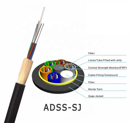ADSS Fiber Optic Kablo 24-144 çekirdekli FRP Merkezi Güç Üyesi Tek Mod