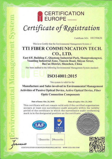 Çin Shenzhen TTI Fiber Communication Tech.co., Ltd. Sertifikalar